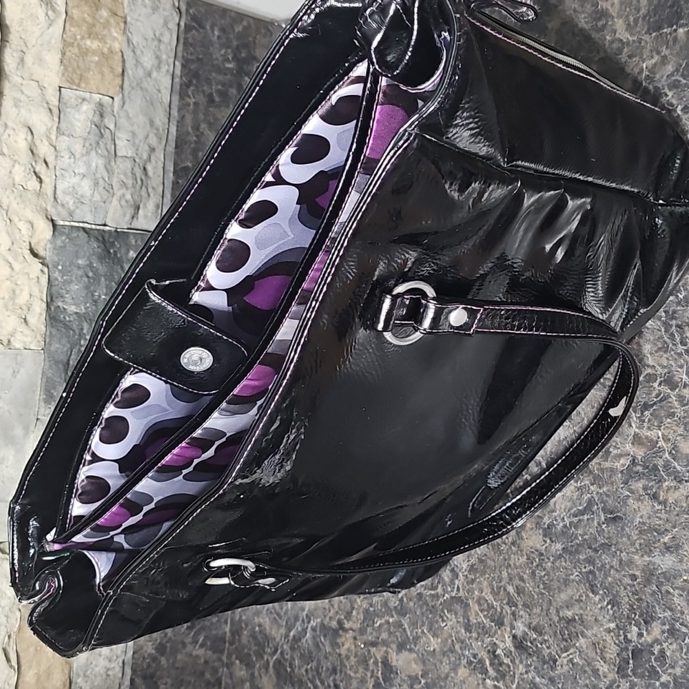 Studio C Black Patent Expandable Laptop Tote Bag Work Bag 💻👜 - Picture 1 of 4